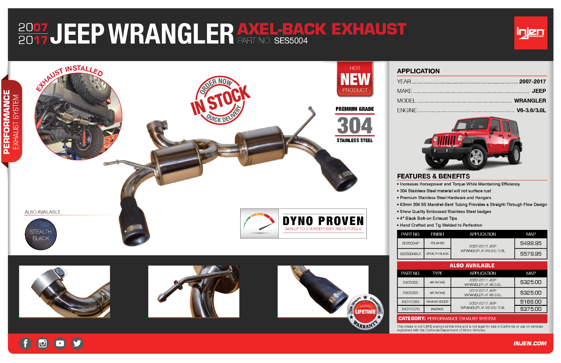 NOW SHIPPING! Injen Technology's All-new Axel-Back Exhaust for the  2007-2017 Jeep Wrangler JK – Part No. SES5004